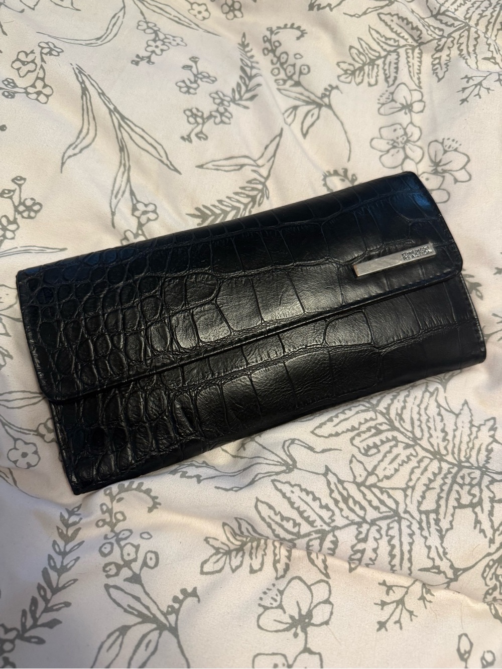 Kenneth Cole Black Croc-Embossed Flap Wallet